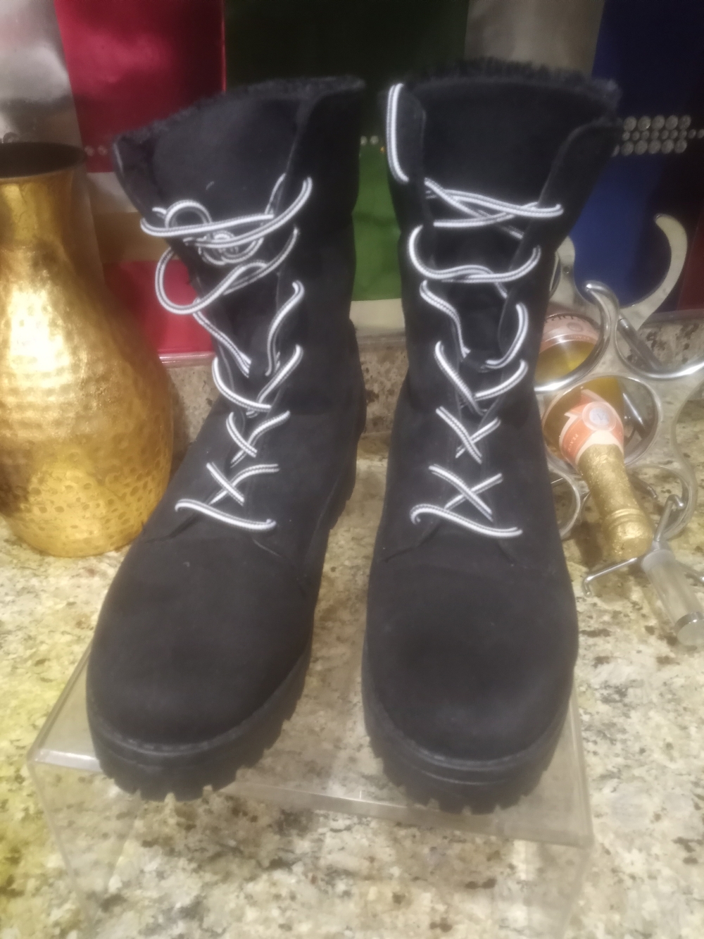 Women's Black Lace-Up Faux Suede Ankle Boots